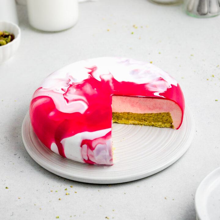 Strawberry and Pistachio Mousse Cake - Julie Marie Eats