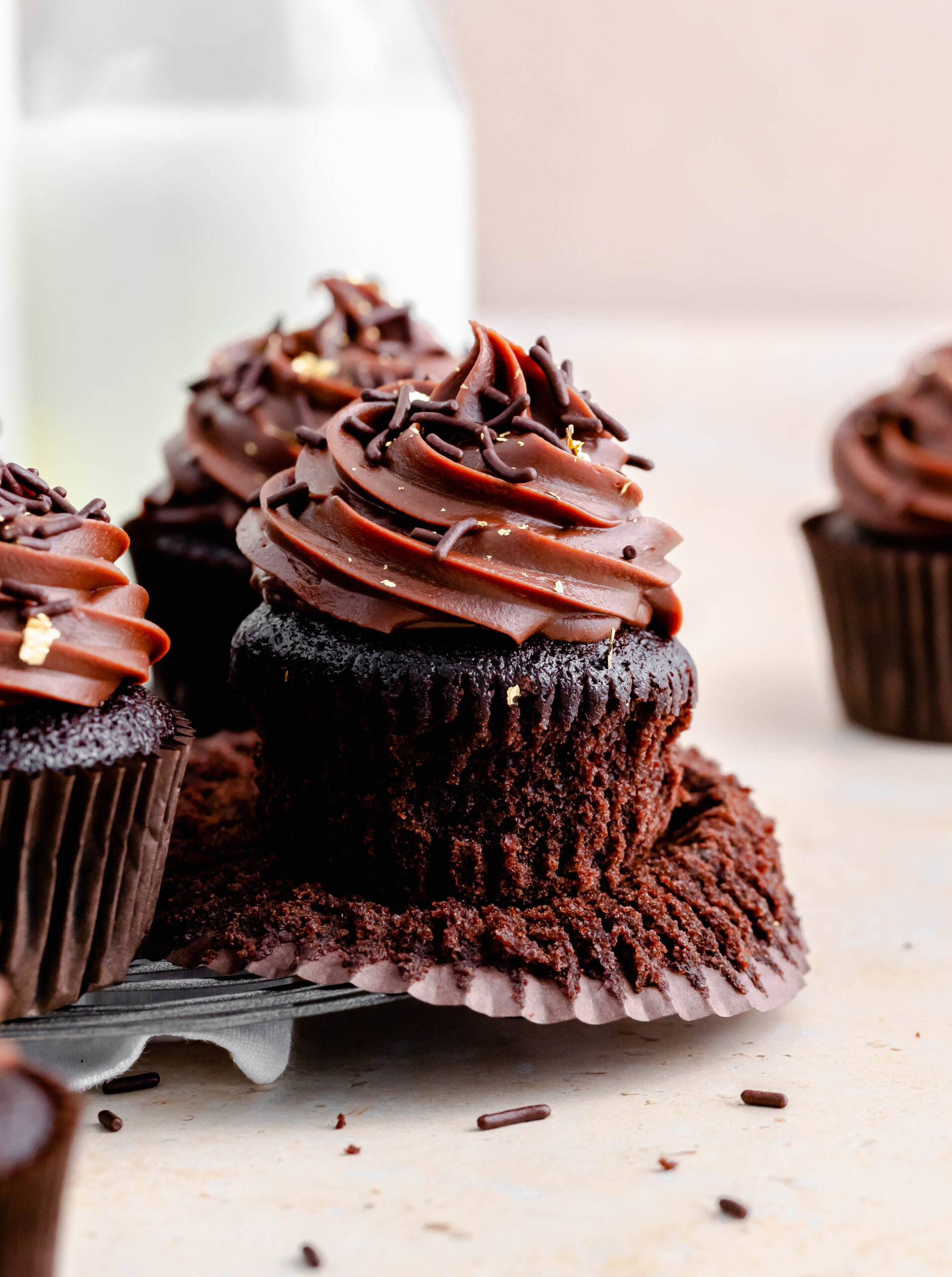 Chocolate cupcake with chocolate fudge frosting.