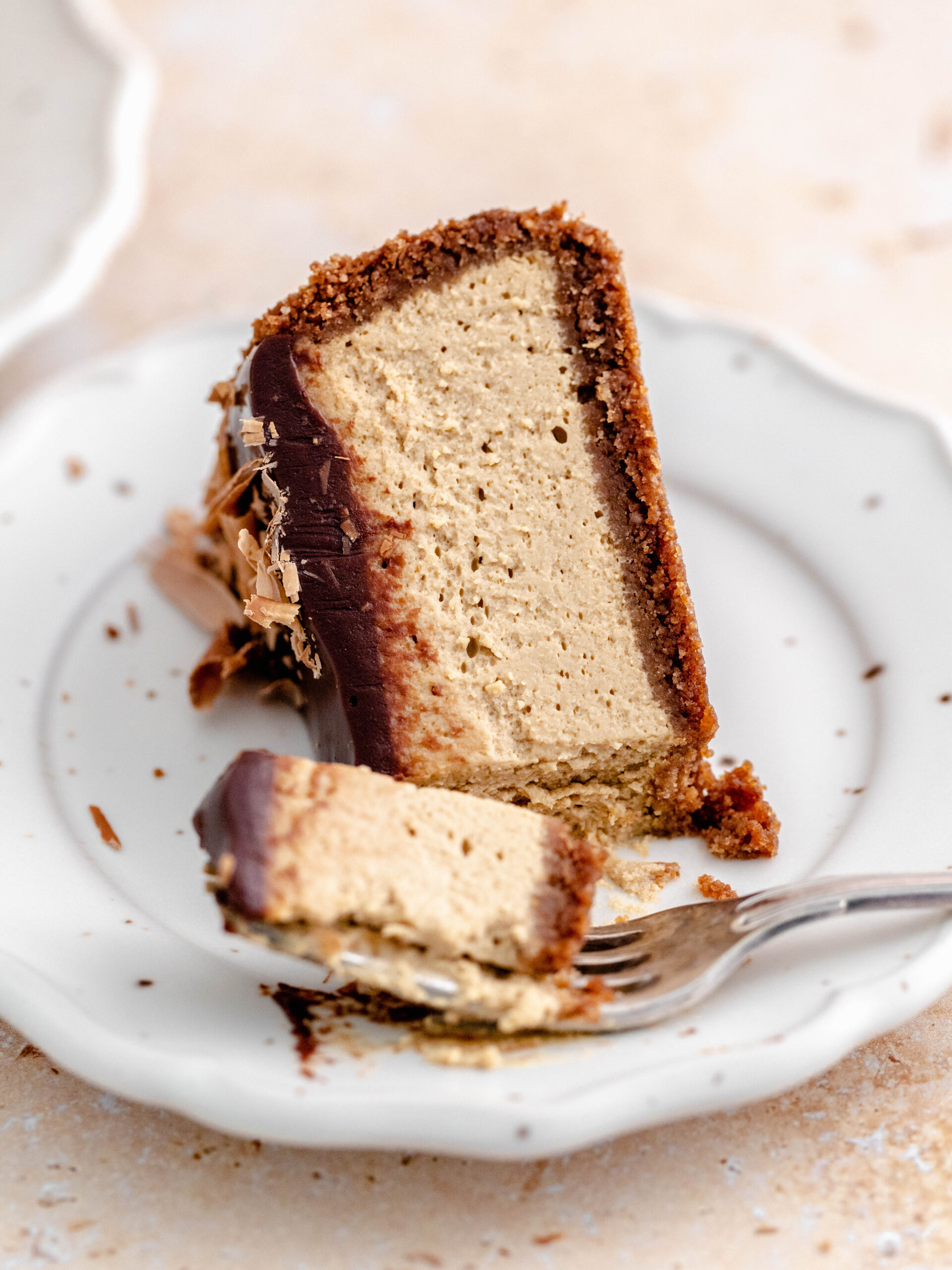 Cheesecake slice on a plate.