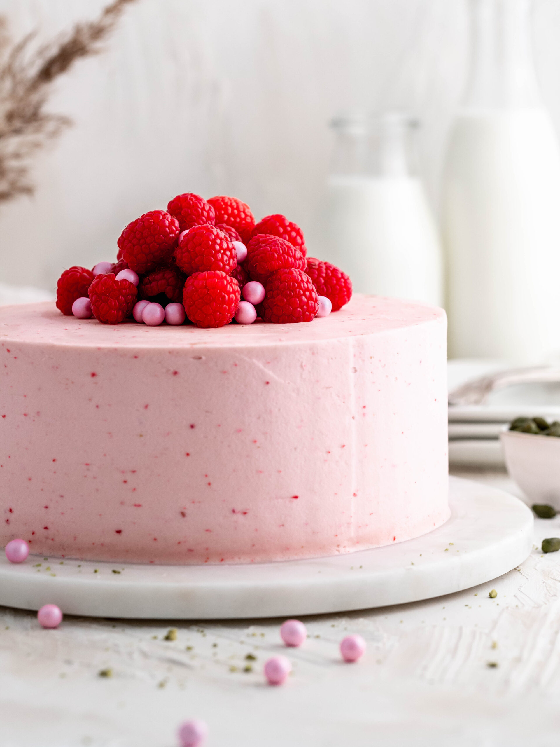 Raspberry pistachio layer cake. 