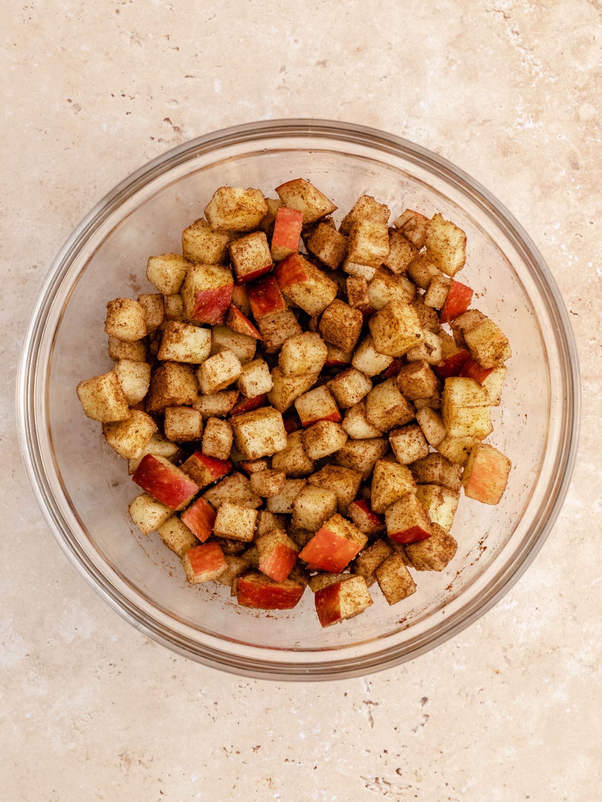 Diced apples covered in cinnamon and brown sugar.