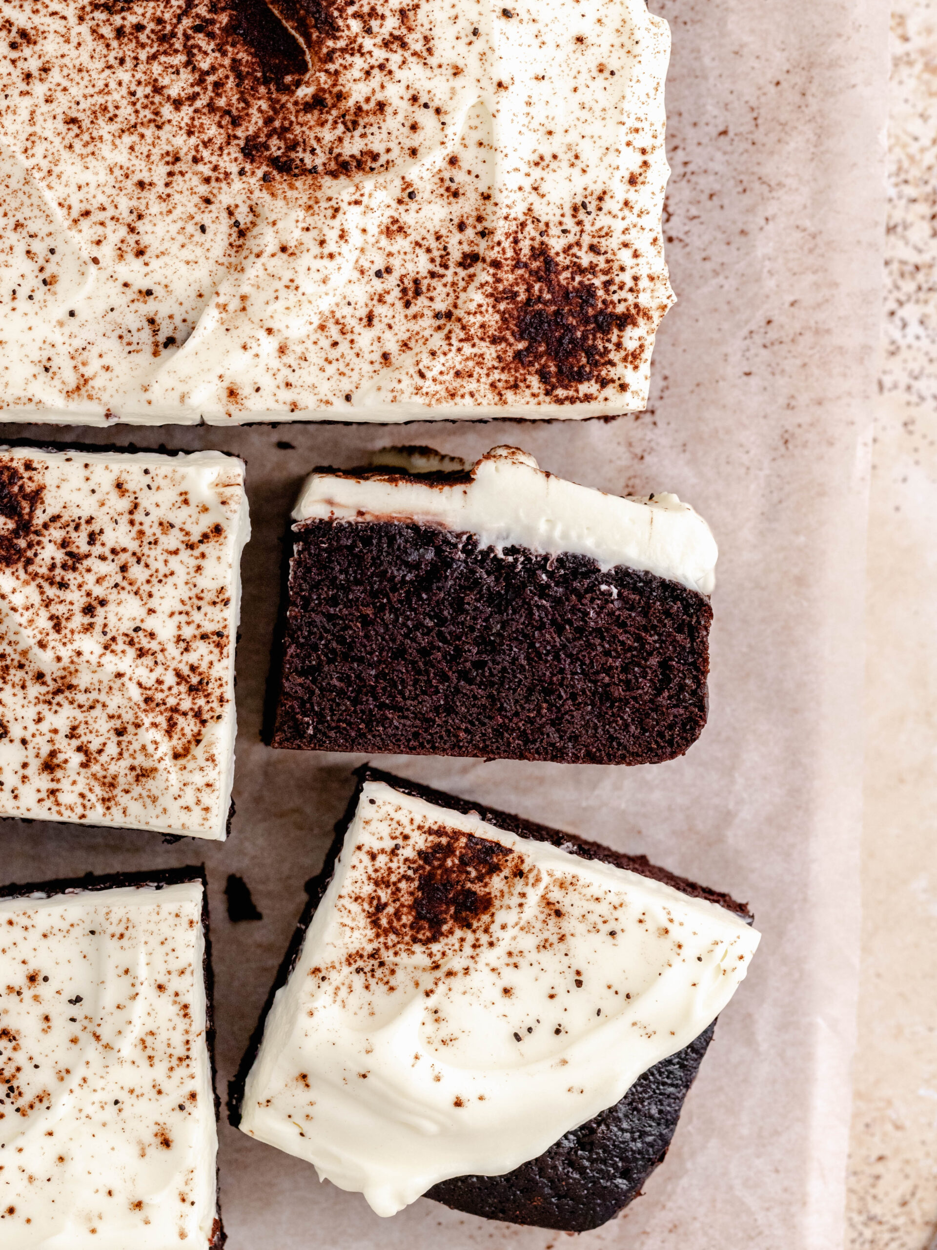 slices of chocolate mascarpone cake.