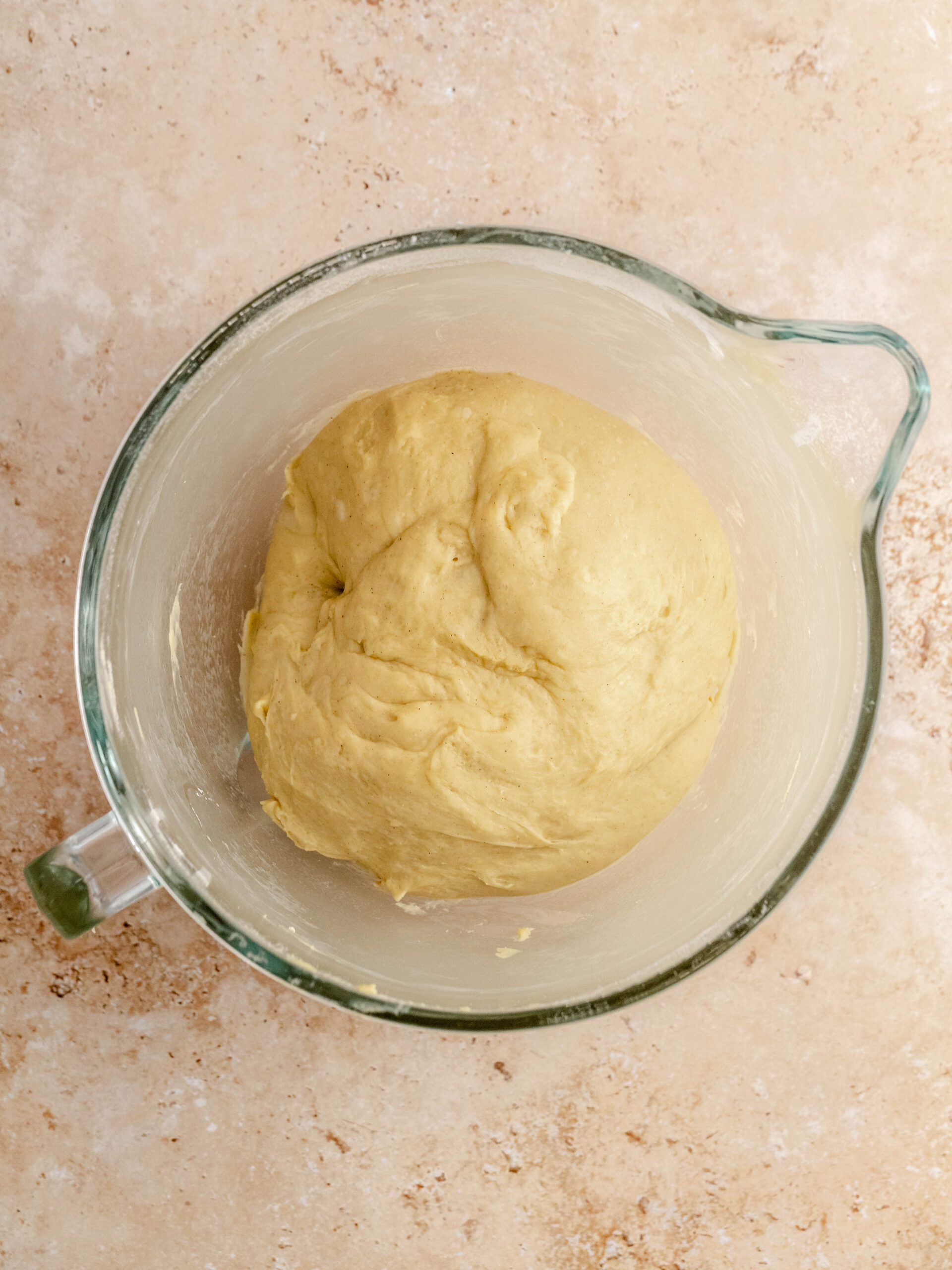 Dough in a bowl before it's proofed