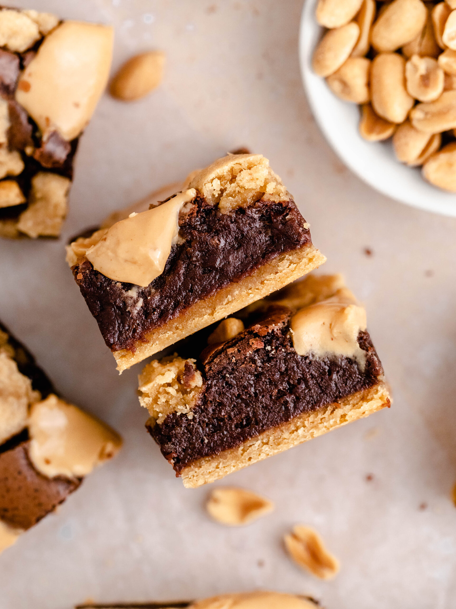Fudgy slices of peanut butter brookie
