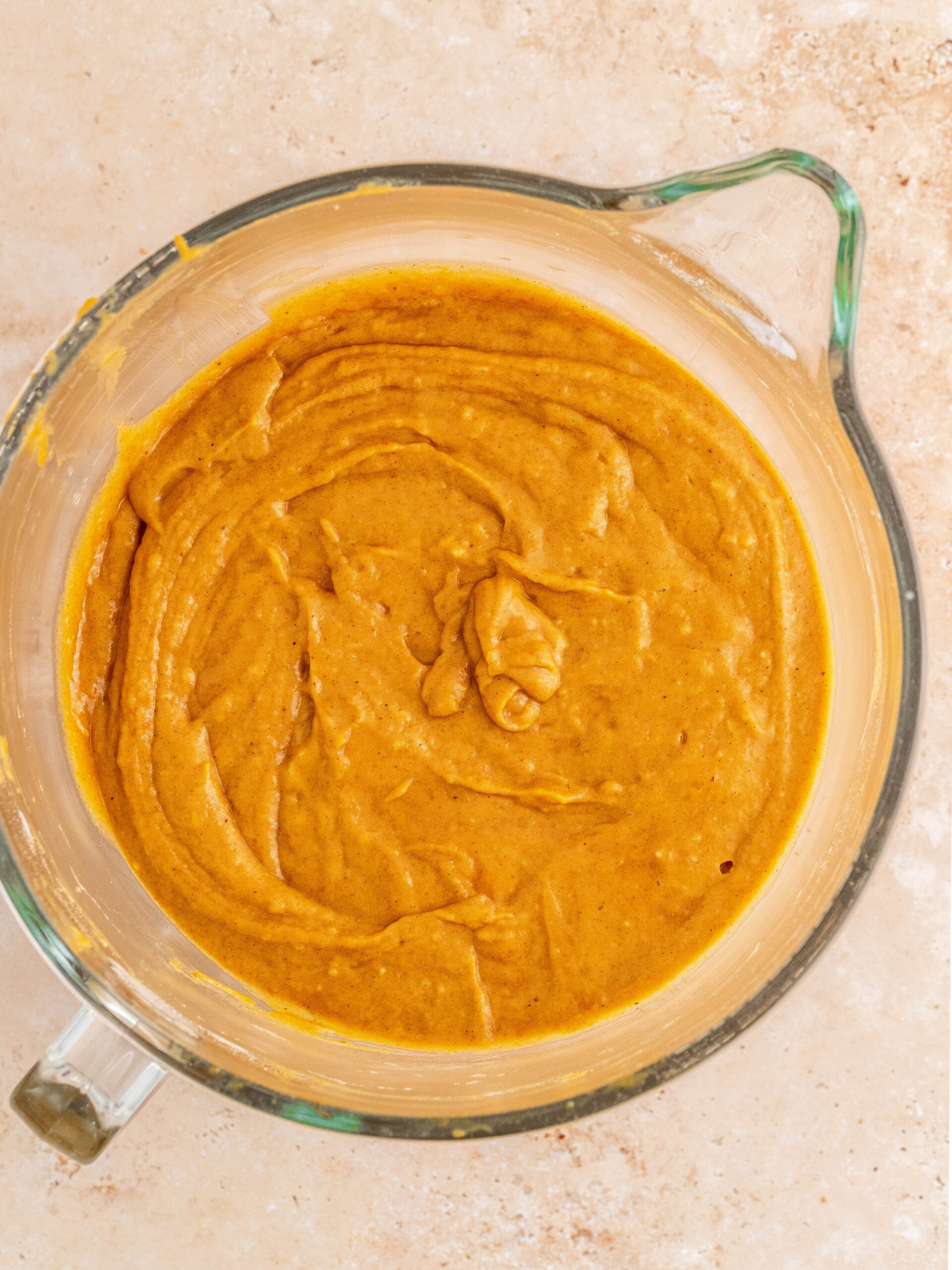 Pumpkin cake batter in a bowl.