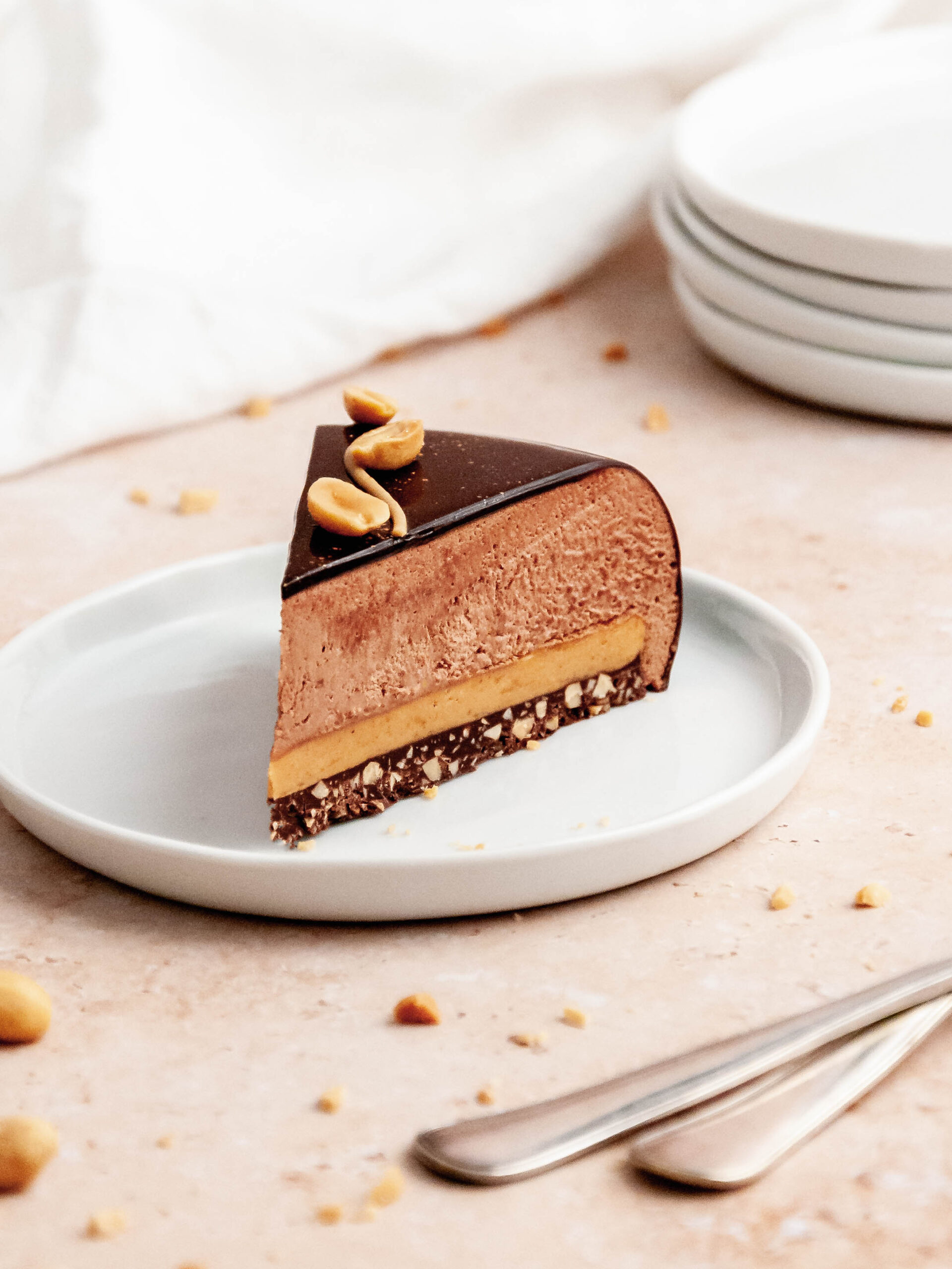 peanut butter and dark chocolate mousse cake