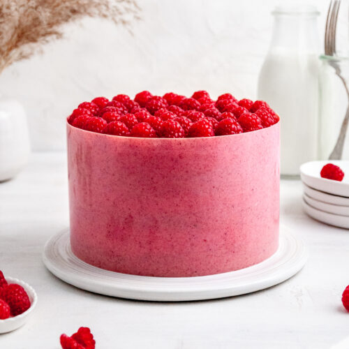 Raspberry and Rhubarb Mousse Layer Cake - Julie Marie Eats