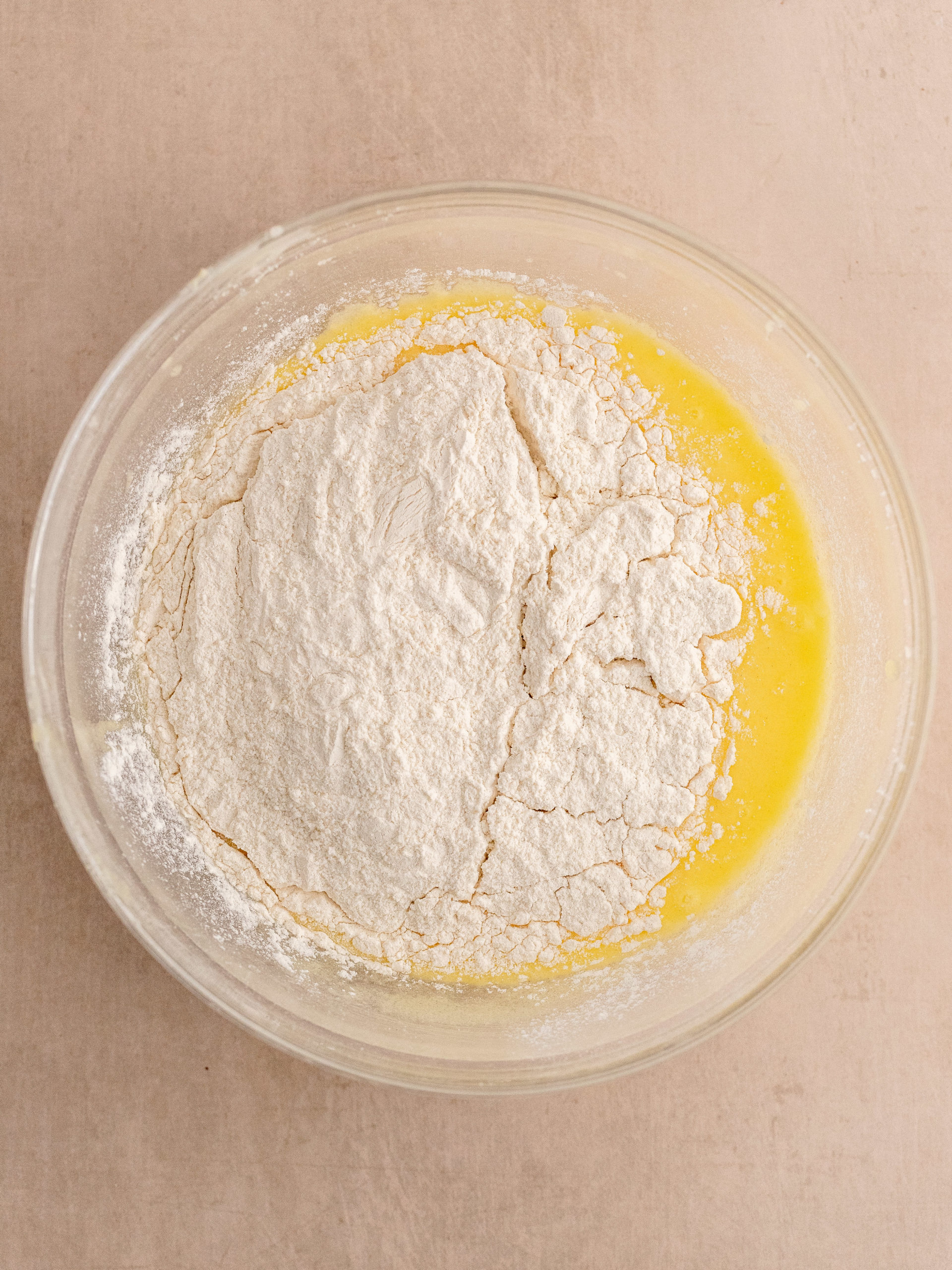 flour is added to the cake batter.