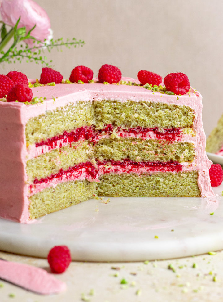 Raspberry Pistachio Cake - Julie Marie Eats