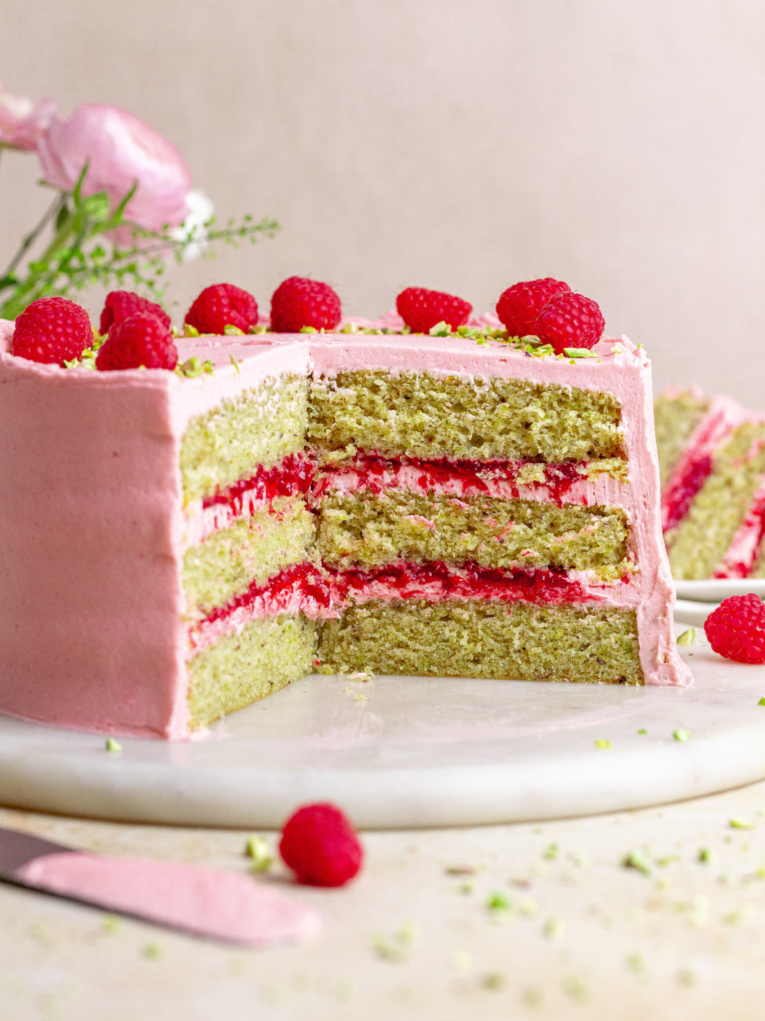 Raspberry Pistachio Cake - Julie Marie Eats