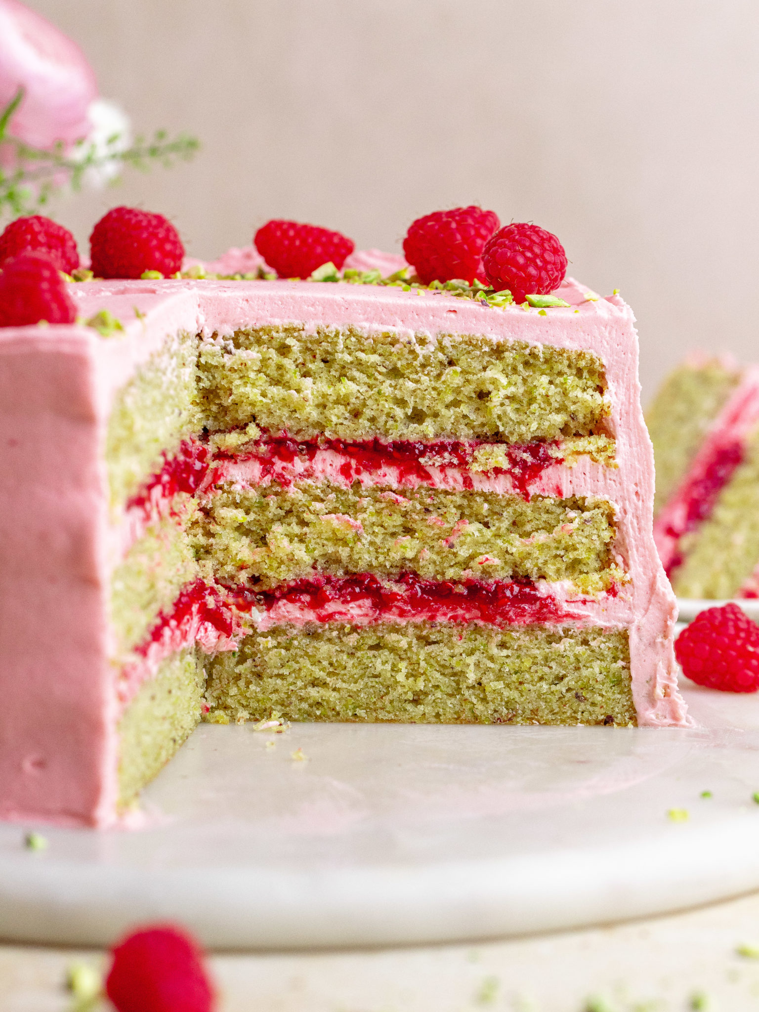 Raspberry Pistachio Cake - Julie Marie Eats