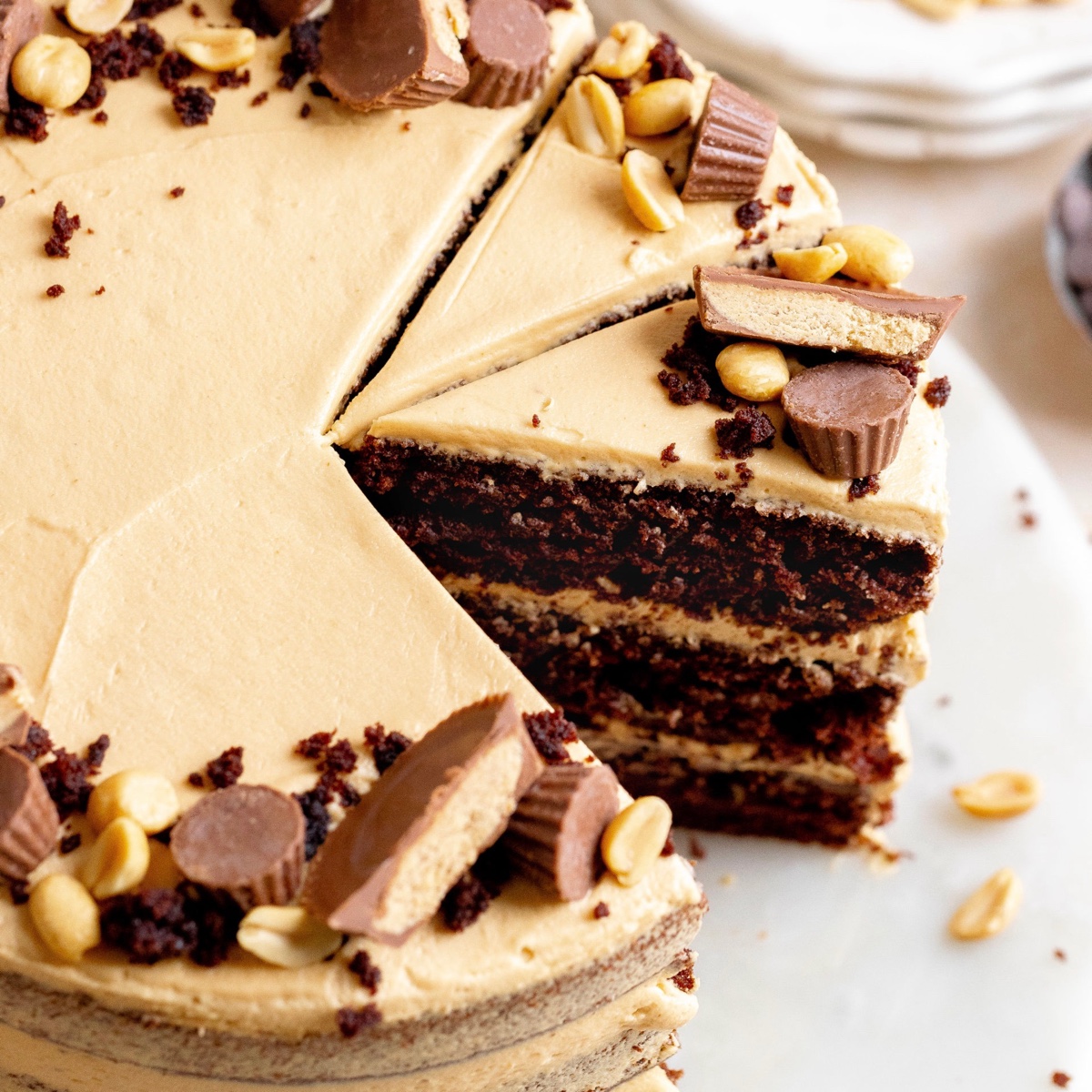 Simple Peanut Butter Chocolate Cake - Julie Marie Eats