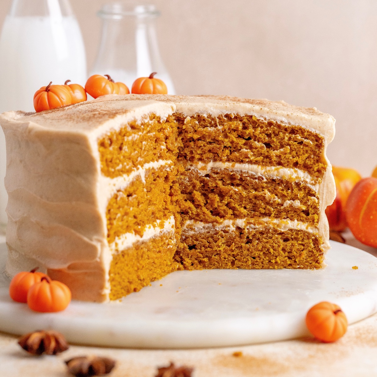Pumpkin Cake with Cinnamon Cream Cheese Frosting - Julie Marie Eats