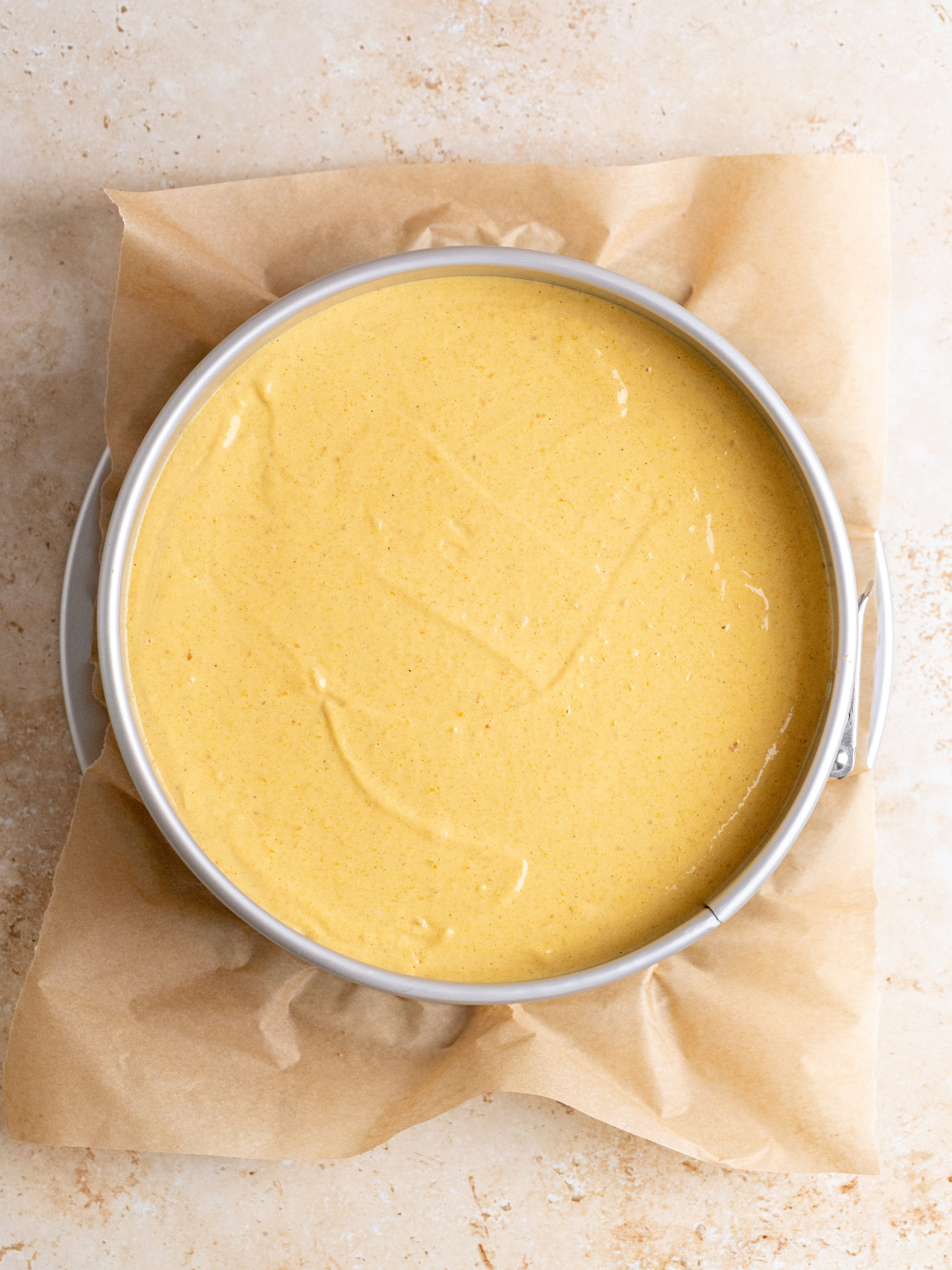 The finished pumpkin cheesecake in a springform