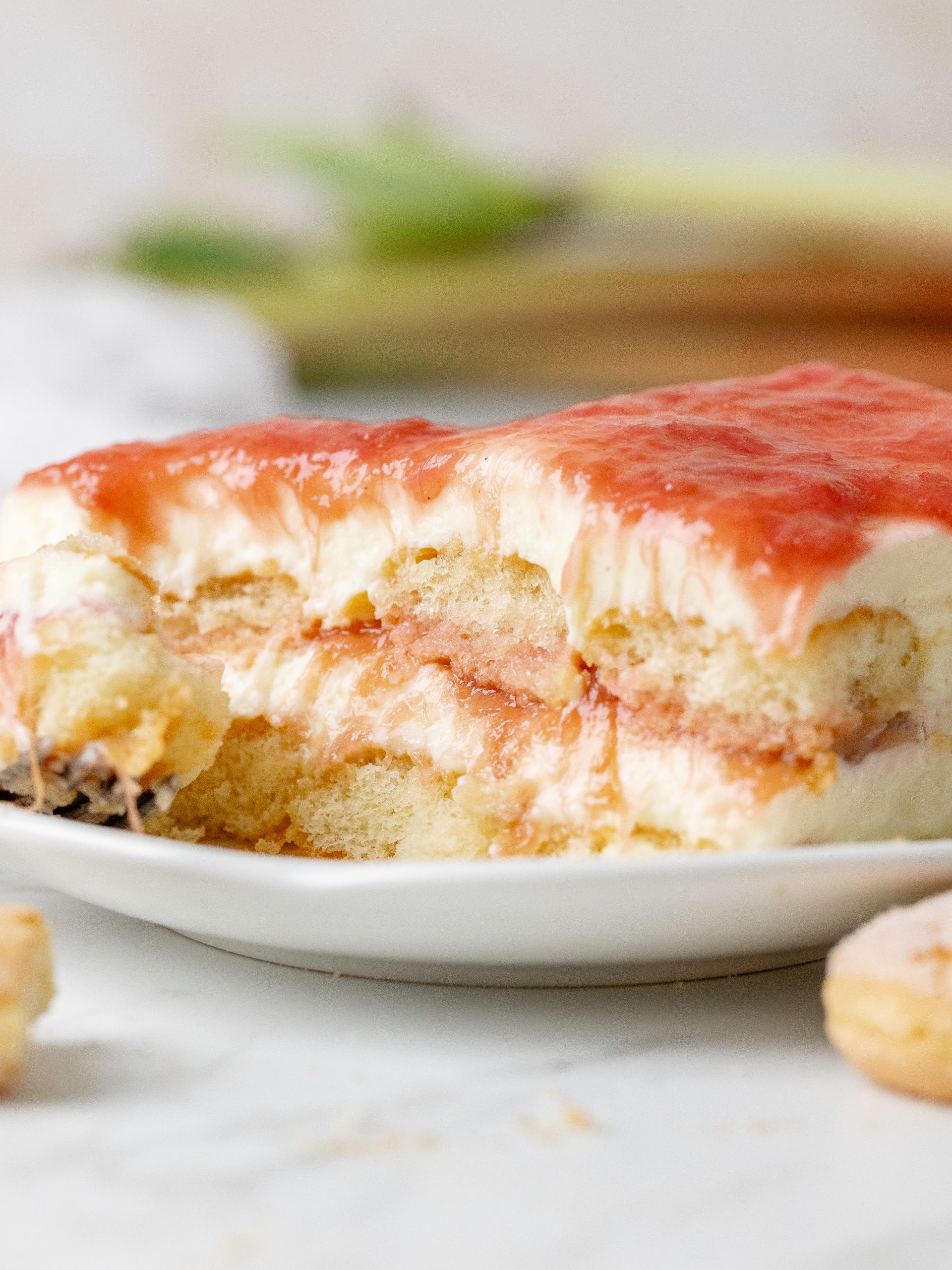 Slice of rhubarb tiramisu