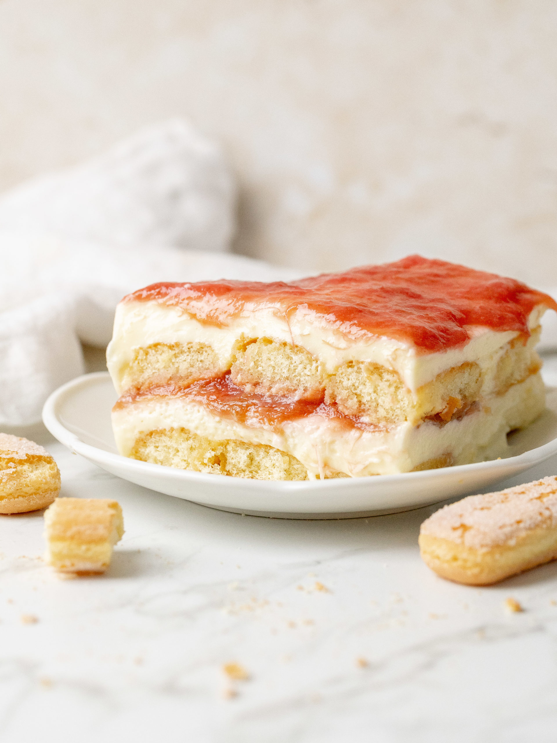 Slice of rhubarb tiramisu