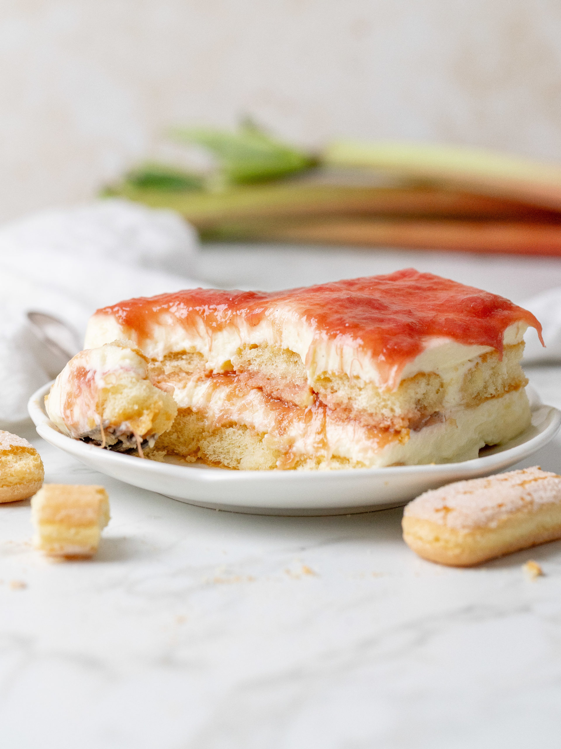 Slice of rhubarb tiramisu