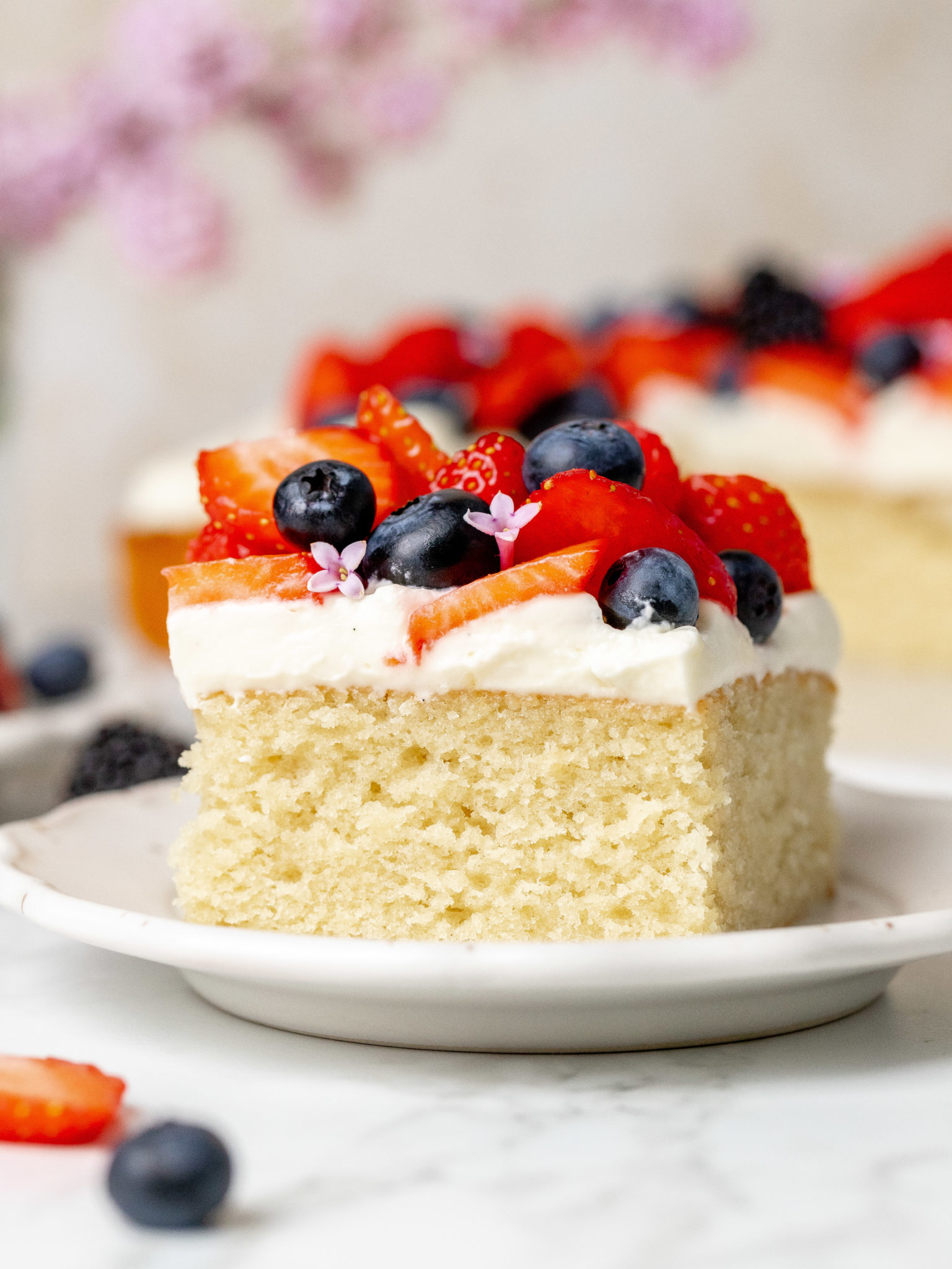 Mixed Berry Sheet Cake with Mascarpone Cream - Julie Marie Eats